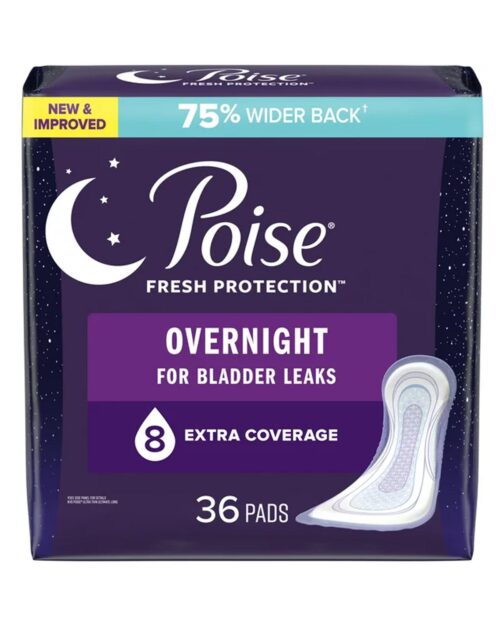 Poise Incontinence Pads for Women, 8 Drop, Overnight Absorbency, Extra-Coverage,