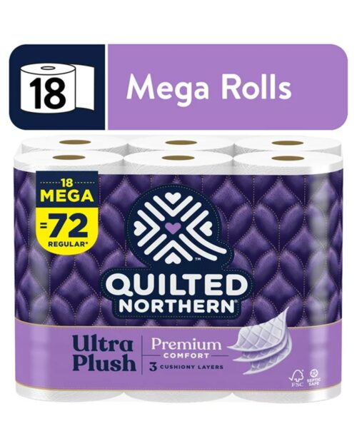 Quilted Northern Ultra Plush 18 Mega Rolls, 3X More Absorbent, Luxurious Soft To
