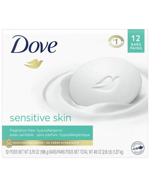 Dove Beauty Bar Sensitive Skin More Moisturizing Than Bar Soap, 3.75 oz, 12 Bars