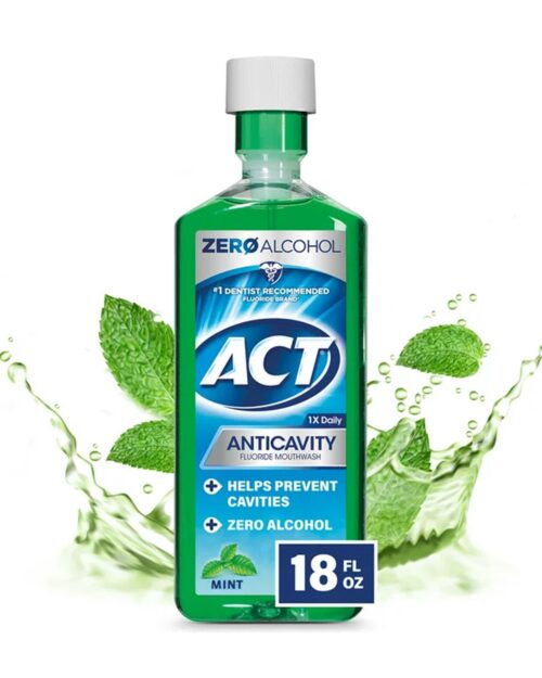 ACT Anticavity Fluoride Mouthwash With Zero Alcohol, Mint, 18 fl. oz