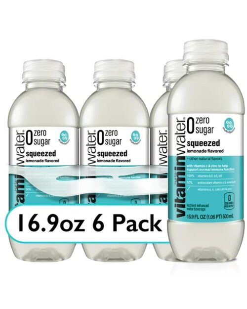 Vitaminwater zero sugar squeezed electrolyte enhanced water, lemonade, 16.9 fl oz, 6 count bottles